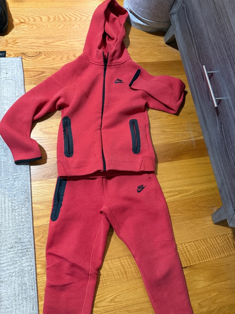 Nike Tech Red Kids Hoodie & Joggers Set with Black Accents